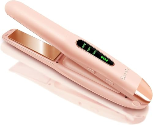 SUNMAY Cordless Hair Straightener, Titanium Portable Straightener for Travel, Dual Voltage Cordless Flat Iron Hair Straightener 2 in 1 with Comb & Clip for Women, Heat-up in Seconds, USB-C Fast Charge