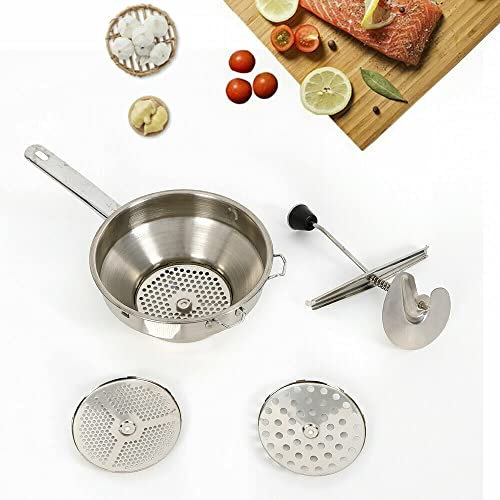 Passaverdure Manuale in Acciaio Inox Passaverdura 3 Dischi di Ricambio Passatutto per Verdure Frutta Purè Salse Zuppe Vellutate Passatutto professionale