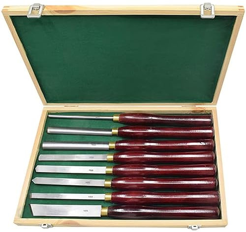 Outil De Tournage Du Bois Jeu De Ciseaux De Tournage En Acier Rapide 8 Pièces Burins Pour Tour Poignées En Bois Dur Ferrules En Laiton Et Étui En Bois Pour Le Rangement