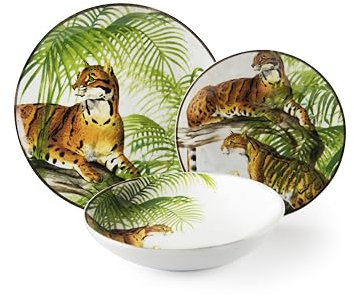 Excelsa Leopard Tellerservice, 18-teilig, Porzellan, buntes Dekor, für 6 Personen