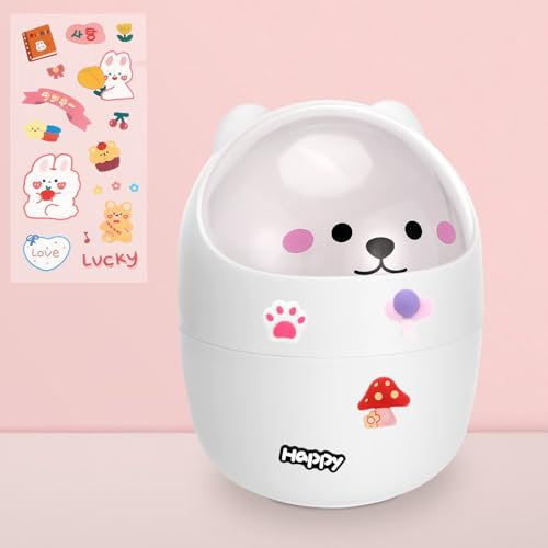 Rubessia Pattumiera da Tavolo con Coperchio, Cestino da Scrivania con Simpatici Adesivi, Cestino da Tavolo, Mini Spazzatura, Pattumiera da Scrivania Portatile, per Casa, Salotto, Cucina, Bagno