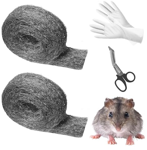 10M Lana d'Acciaio di, 2 Pezzi Lana Acciaio 0000 per Topi Rinforzata Lana D'acciaio Resistente ai Roditori Contro Fine Lana per Giardino Garage Ventilatore Aspiratore con Forbici Guanti