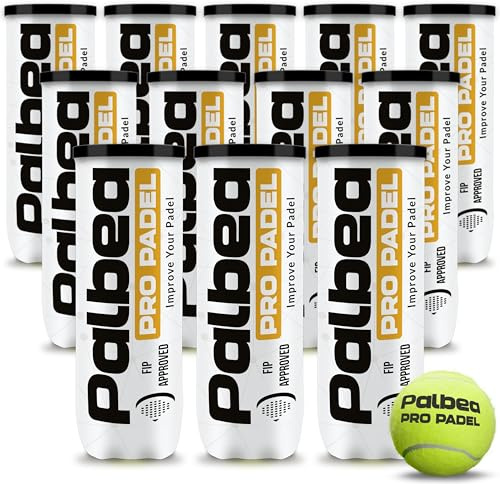 Palbea Pro Padel - Balles de Padel Approuvées par la FIP - 1 Carton x 12 Tubes. Balles avec Feutre HV à Haute Visibilité. Idéales pour Entraînements et Tournois. Durables et Rapides.