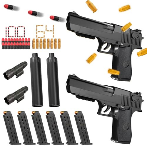 2 Stück Airsoft Pistole,164 Stück Schaumstoff Munition,Knallpistole,SchaumstoffPistole,Pistole Wüstenadler Mit Platzpatronen,Geschoss und Zielscheibe für Nerf