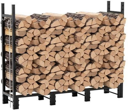 Sannwsg Kaminholzständer für Innen und Außen130x36x117cm, Holzregal für Kaminholz, robuster Metall-Holzhalter, Lagerregal für Brennholz, wetterfest und langlebig