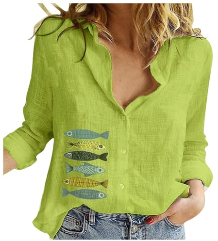 NaLatia Chemise Lin Femme Chemisier Coton Et Lin pour Femmes Col en V Bouton Manches Longues Tops Couleur Unie LâChe Respirant T-Shirts Grande Taille Casual Coton Lin Tunique Blouse