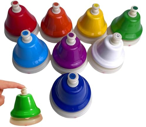 Campanas de mano cromática de escritorio, campanas de mano diatónica,8 notas juguetes de música coloridos campanas de mesa - Instrumento de percusión de enseñanza, juguete de aprendizaje musical diató
