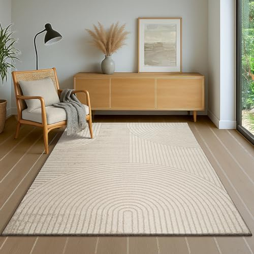 the carpet Everest - Moderner Kurzflor Teppich Hoch-Tief-Struktur, 3D-Effekt, weiche Oberfläche und hohe Flordichte, ideal für Wohnzimmer & Schlafzimmer, Beige, 80 x 150 cm