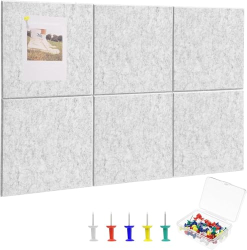 Large Cork Board 36 x 24, 6 Pack Felt Wall Tiles with Colored Pushpins, Bulletin Board with Removable Self-Adhesive Strips, Pin Board Cork Boards for Walls Office Home (Light Gray)