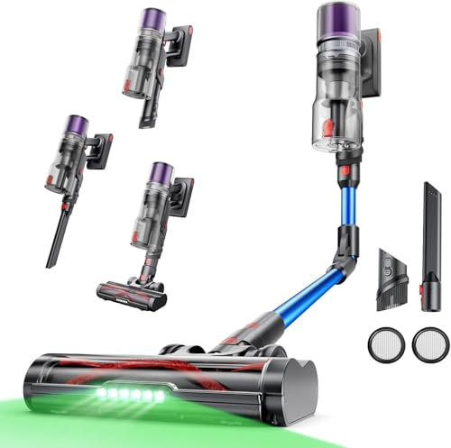 Proscenic P16 Aspirateur Balai sans Fil, 50KPa 65 Mins 550W Aspirateur sans Fil Hyper-Puissant, Tube Pliable,Technologie GreenEye,Brosse Anti-Emmêlement,pour Tapis, Poils Animaux, Sol Dur et Voiture