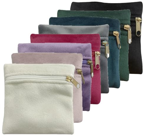 wanerxin 8pcs Small Velvet Jewelry Pouches with Zipper Gift Bags for Bracelet Necklace,Ring,Earrings,Earphone,Wedding Favors, Party Favors,Travel,3.94 X 3.94 (Mixed color)