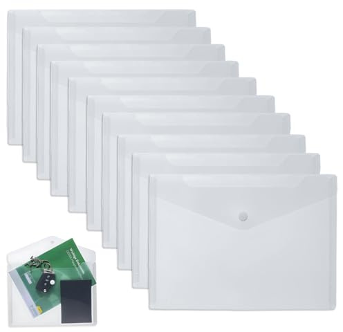 10 PCS Porte Documents Plastique A5 Transparente, Pochette Plastique Documents, Imperméables et Indéchirables pour une Organisation Efficace au Bureau, à l'École et Maison