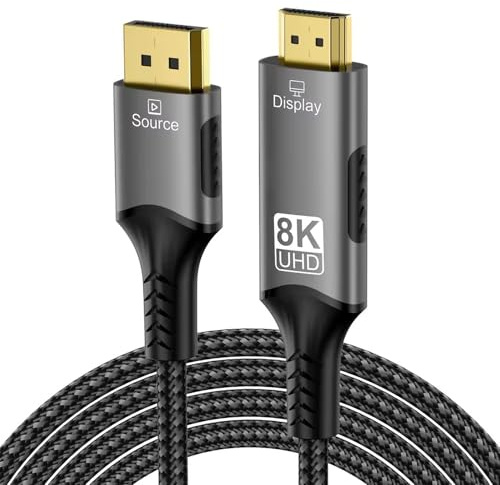 PremiumCord 8K DisplayPort 1.4 till HDMI 2.1-kabel, hane till hane, upplösning 8K @ 60 Hz, 4K @ 144 Hz, Full HD 1080p, HDCP 2.2, färg: svart, längd: 2 m