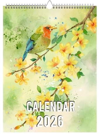 12 månaders planeringskalender med exotiska fåglar – 2026 kalender för naturälskare, kontor, lägenhet, sovrum, vardagsrum, kontor,