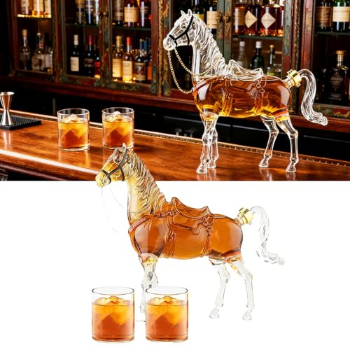 Whiskey Decanter, Whiskey Gifts for Men Horse-Shaped Whiskeies Decanter with 2 Shot Glasses Fun Gift Sets for Men Dad Husband Boyfriend