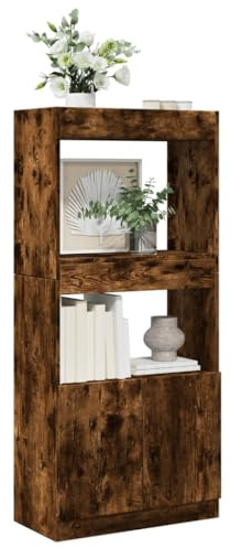Tonture Highboard rökt ek 63 x 33 x 140 cm, träbaserade skåp med dörrar, mångsidig stativhylla för vardagsrum, kontor och sovrum