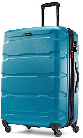 Samsonite Omni PC Hardside Expandable Luggage with Spinner Wheels, Caribbean Blue, Checked-Large 28-Inch