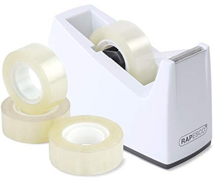 Rapesco 1620 300 Klebebandspender mit 25 mm Kern, 4 Klebebandrollen Enthalten, Weiß