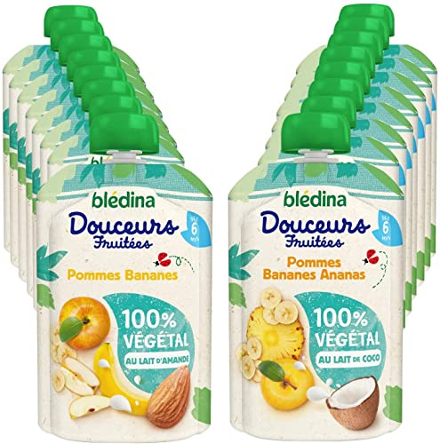 Blédina Gourdes Douceurs Fruitées 100% Végétal / Pommes Bananes / Pommes Bananes Ananas / 4X(4X90GR)