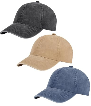 AOSMI 3-pack vintage tvättad bomull justerbar baseballkeps för män kvinnor ostrukturerad låg profil pappa hatt