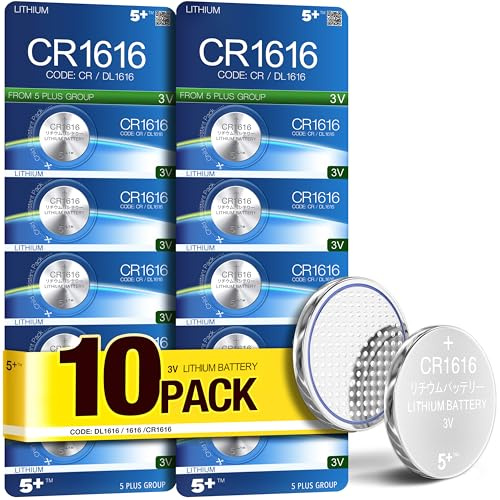 5Plus CR1616 3V Lithium Coin Cell Batteries – 10-Pack BR1616 ECR1616 Compatible, Button Battery for Watch, Car Remote, Key Fob & More
