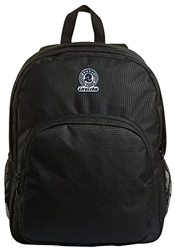 Invicta Benin M Solid Schuranzen, Doppel-Rucksack, Tagesrucksack, Daypack, mit gepolstertem Innenfach, Seitentaschen für Trinkflasche und Laptop-Fach, Schule & Reisen, Mädchen, Jungen, schwarz