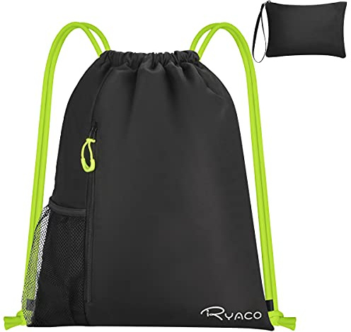 RYACO Waterproof Drawstring Backpack, Swimming Sports Gym Bag, with Outside Zipper Pocket, Water Cup Mesh Packet, Dry and Wet Separation, for School, Sport, Swimming, Travel(Mint Green)