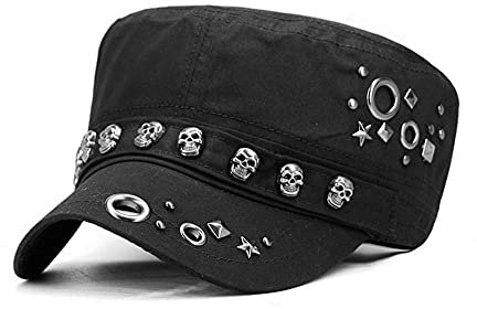 Uteruik Army Cap Military Hat Skull Nieten Flat Top Baseball Cap für Damen & Herren