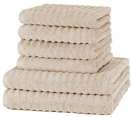 Merana Oslo Handtuch Set | schnelltrocknend, weich & fusselfrei | Frottier Luxus Qualität | 100% Baumwolle Frottee | Oeko-TEX | 590 GSM | Geschenkset | Beige (6er Sparset | 4 Handtuch, 2 Duschtuch)