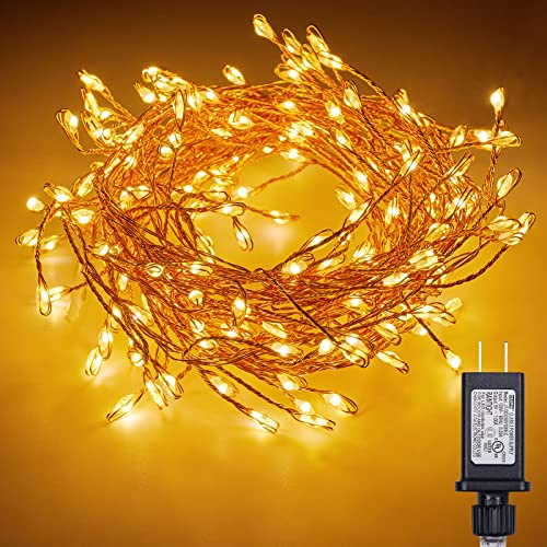 2 Pack Fairy Lights Plug in, 10Feet 200LED Cluster String Lights, Copper Wire Waterproof Starry Firecracker Lights for Ceiling Bedroom Wreath Window Wedding Christmas Tree Decorations, Warm White