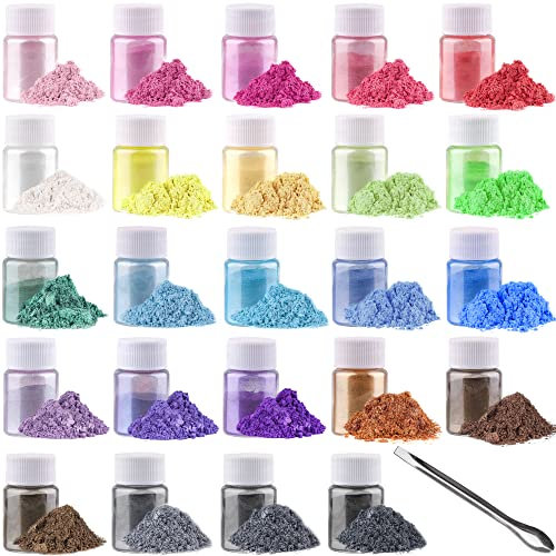 Tahbarshi Mica Pulver 24 Farben x 10 g, Natürliches Pigmentpulver für Epoxidharz, Kerzenherstellung, Seifenherstellung, Badebombe, Make-up, Nagelkunst, Malerei, Wachsschmelzen, Schleim