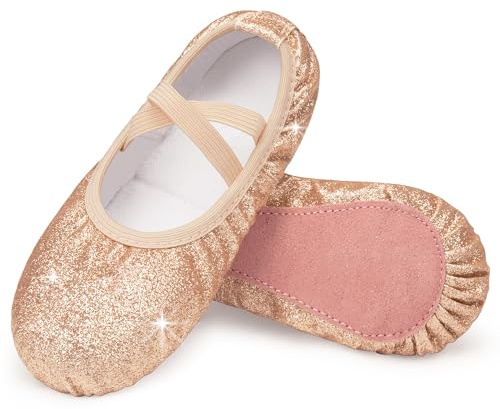 Stelle Ballet Shoes for Girls Glitter | Metallic Faux Leather Ballet Slippers Dance Shoes for Toddler/Little/Big Kids(Gold Glitter,12ML)