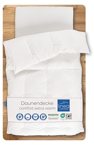 LINEA by böhmerwald - comfort- 4-Kammer-Kassettenbett superwarm, 155x220, 90% neue flauschige Daunen / 10% Federn Klasse 1, Allergiker geeignet, waschbar bis 60 °C, in Deutschland produziert