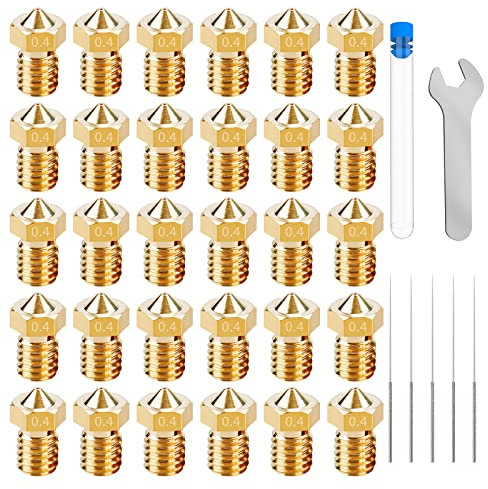 30 PCS Buse imprimante 3D,Buses D'extrudeuse,Pour L'imprimante 3D De Filament De 1.75mm E3D V5-V6,En Laiton 0.4mm Extrudeuse Nozzle D'imprimante 3D,Acier Inoxydable Aiguilles Buse De Nettoyage