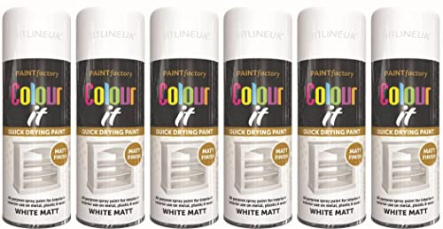 HitlineUK 6 x SPRAY PAINT WHITE 400ML COLOUR IT WHITE MATT FINISH SPRAY PAINT DECORATE WOOD METAL PLASTIC INTERIOR/EXTERIOR