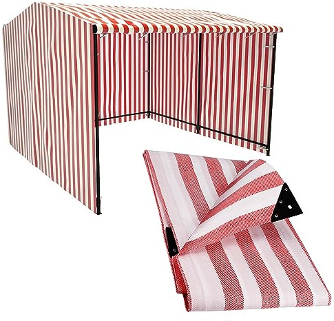 My ShopFittings Ltd 170gsm Heavy Duty Striped Tarpaulins - Waterproof Versatile Outdoor Market Stall Sheet Cove (RED AND WHITE, 3.5M X 5.5M (12' X 18'))