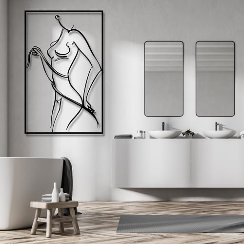 Woman Body Line Metal Wall Art, Line Art Wall Decor, Curvy Woman Metal Art Decor, Minimalist Female Body Wire Art, Wall Art for Living Room, Bedroom, Bathroom (28H x 18W / 72 x 46 cm, black)