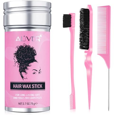 haarwachs stick,Haarstyling Wachs Stick,Modellierung Haar Pomade für Perücken Babyhaar Frizz Wax Stick for Hair Edge Frizz Control Hair Finishing Slick Non-greasy (Pink)