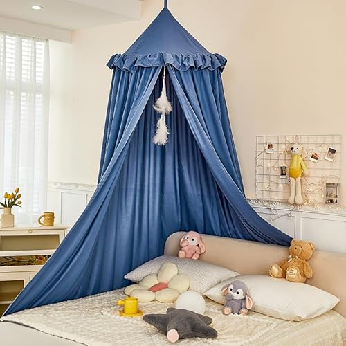 Dix-Rainbow Large Children Bed Canopy royal blue Round Dome Girls Mosquito Net Kids Princess Play Tents Nursery Room Decoration for Baby