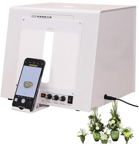Kit Caja Luz para Fotografía Joyería con Plato Giratorio Eléctrico 360, Caja De Luz para Fotografía Estudio Fotográfico, Plato Giratorio Regulable, Fotografía Joyería Y Vídeo,20cm