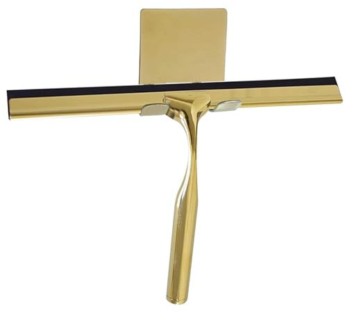 Escobilla de ducha para vidrio, escobilla de ducha, rasqueta de piso dorada, 4,5 x 5,5 cm, limpiador de ventanas con gancho, limpiador de ducha multiusos de acero inoxidable con asa, escobilla de