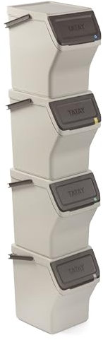 TATAY Mülltrennsystem Easy Waste 20L | 4er Set Recycling Behälter | Modular und Stapelbar | Deckel mit Klicksystem | Integrierter Tragegriff | Aus Recyceltem Material | 35x27x36 cm – Ecohome