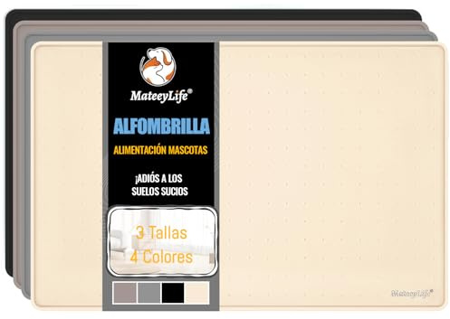 MateeyLife Alfombra Comedero Perro, Tapete Silicona Alfombra Comedero Gato con Borde Elevados, Impermeable y Antideslizante, 46x31cm, Beige