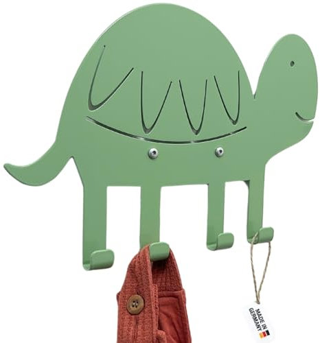ABIMI Kindergarderobe Schildkröte aus pulverbeschichtetem Stahl – 4 Haken als Tierbeine – Wandgarderobe für Kinderzimmer & Flur – robust, durchdacht & mit Sorgfalt gefertigt – 32 × 22 × 2 cm