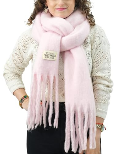XIFRIKA Bufanda de Mujer para Invierno Tamaño XXL 248x39cm Lisa de Color Rosa Claro. Bufanda Suave, Cálida, Extragrande. 100% Poliéster con Flecos para Uso Diario