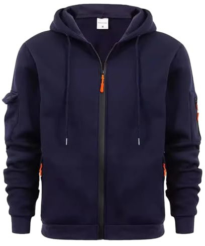 JUZILO Kapuzenpullis für Männer lässig voll Reißverschluss Lange Ärmel mit Kapuze Sweatshirt mit Taschen Sport Hoodie Mantel