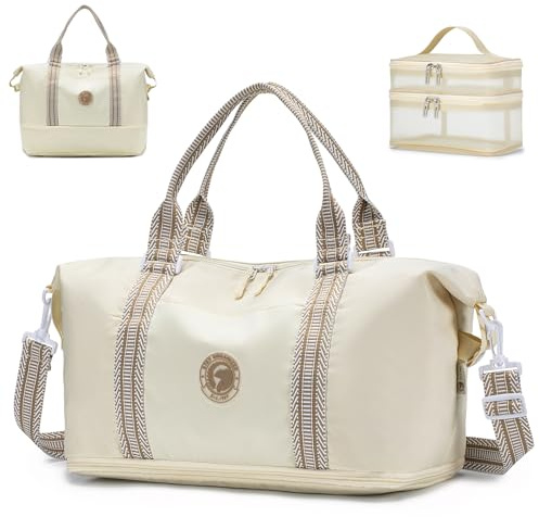 SPAHER Bolsa de Viaje 40x20x25 Ryanair Easyjet Vueling Ampliable Maleta Cabina Bolsos de Viaje Cabina Avión Equipaje de Mano Impermeable para Sport Gym Weekend Pernocte Hospital Mujer Hombres Beige