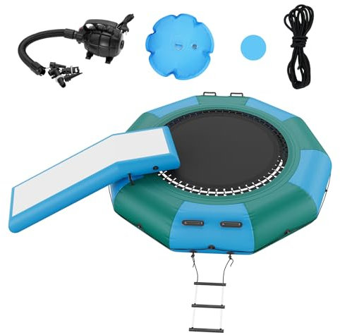 VEVOR Water Bouncer, 10ft Swim Trampoline, Easy-to-Carry Bouncing Platform with Slide, Includes 3-Step Ladder & Electric Pump, Ideal for Pool & Lake Activiti,Floating Jump System for Kids & Adults