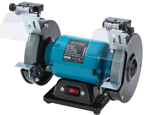 KATSU Tools Bench Grinder 250W 150mm 6 Inch Coarse and Fine Grinding Wheel Sander Polisher for Grinding, Polishing and Sharpening 100195