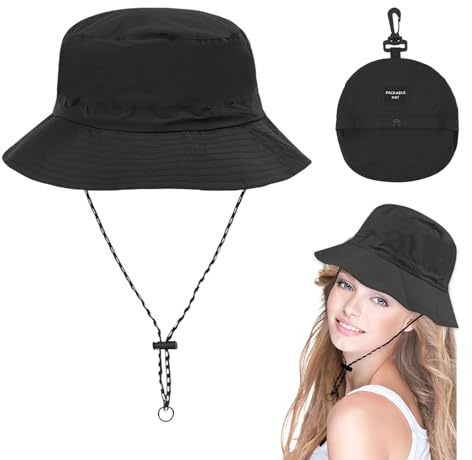 CHAOTEMAI Cappello Pioggia Donna Circonferenza 21-24in Cappello Donna Pieghevole Impermeabile Safari Cappello Pescatore Uomo Tesa Larga Asciugatura Rapida Estate Spiaggia Viaggio Escursioni(Nero)
